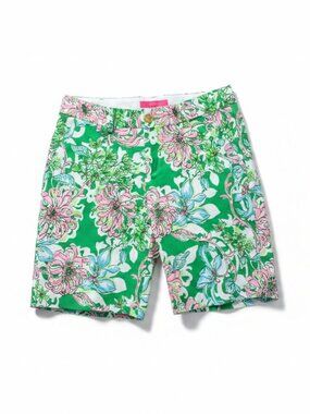 Lilly Pulitzer green floral 9" Natia Knit shorts, size 4